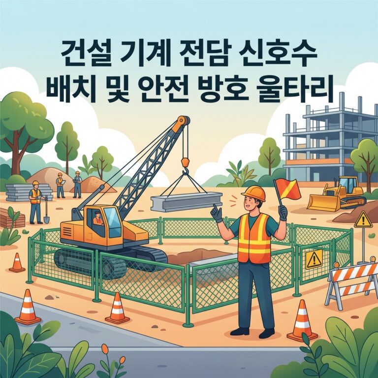 건설 기계 전담 신호수 배치 및 안전 방호 울타리