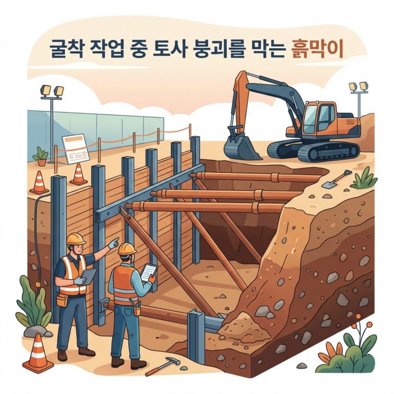 굴착 작업 중 토사 붕괴를 막는 흙막이