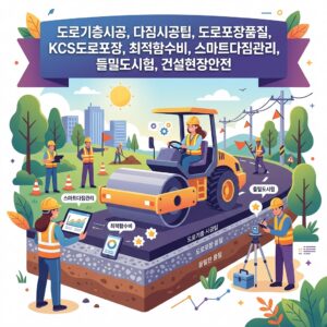 도로기층시공, 다짐시공팁, 도로포장품질, KCS도로포장, 최적함수비, 스마트다짐관리, 들밀도시험, 건설현장안전