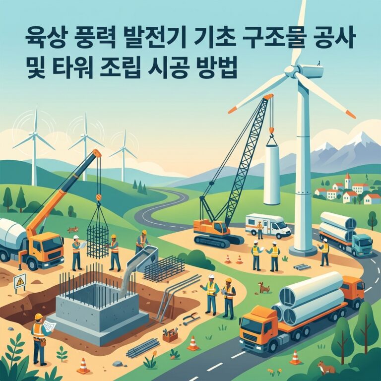 육상 풍력 발전기 기초 구조물 공사 및 타워 조립 시공 방법