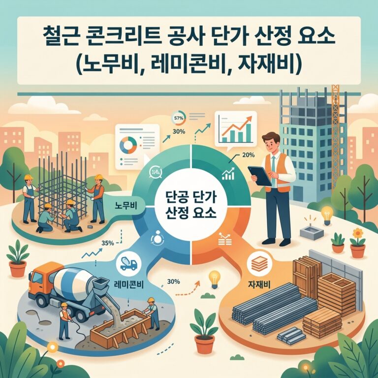 철근 콘크리트 공사 단가 산정 요소 (노무비, 레미콘비, 자재비)