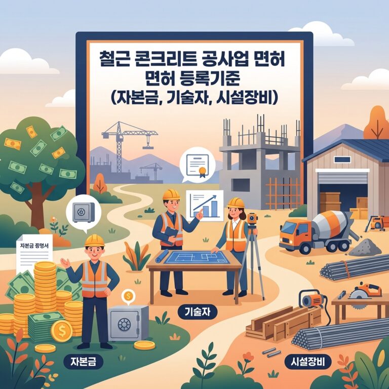 철근콘크리트공사업 면허 등록기준 (자본금, 기술자, 시설장비)